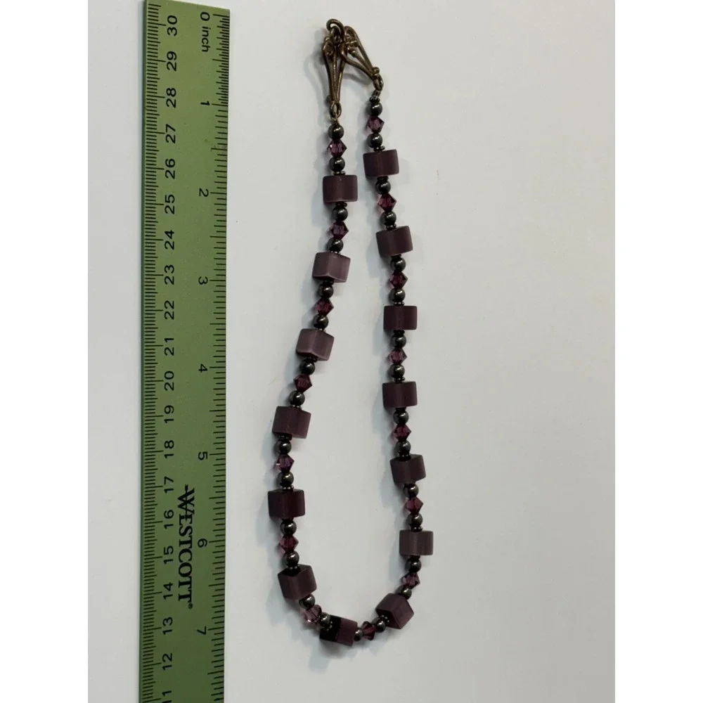 Vintage Necklace Purple Glass Beads Detailed Metal Clasp 14 In Choker Girly Boho